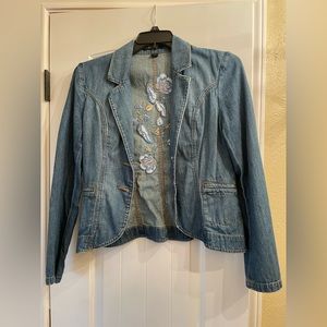 Express denim embroidered blazer, size M